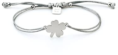 DPT Kleeblatt Armband, GlüCksarmband Damen, GlüCksbringer Armkettchen, GrößEnverstellbar GlüCksbringer Damen, Handgewebtes ArmbäNder FüR Frauen & MäDchen (Silber-Grau)