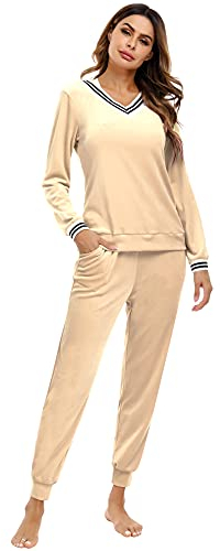 Totatuit Tuta Donna in Velluto Da Casa Set Sportiva Casual Pigiami Due Pezzi Pile Inverno per Yoga Jogging Training Sportwear