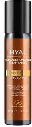 HYAL SUN SELF TAN autoabbronzante spray istantaneo Viso e Corpo con Acido Ialuronico, durata 3 giorni, 75 ml - Wonder Company