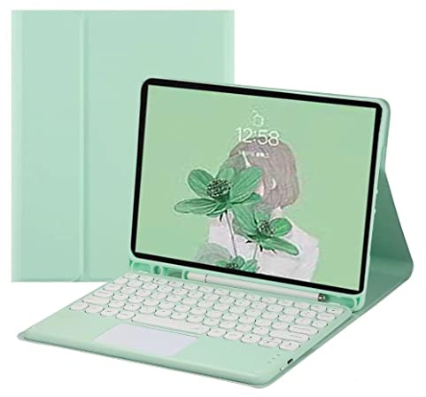 QIYIBOCASE Keyboard Case for iPad 9th/8th/7th Generation with Touchpad and Pencil Holder, Round Keys Magnetically Detachable Trackpad Keyboard for iPad9/iPad8/iPad7/Air3/Pro10.5 (Mint Green)