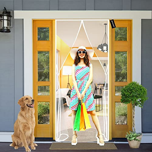 Magnetic Screen Door 90x195cm(35x77inch) Magnets Heavy Duty Mesh Curtain - Anti Mosquito Mesh Fly Curtain with Full Frame Hook&Loop - for Patio Balcony Garage Apartment Door - White A