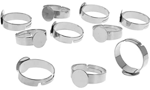 HQ-CLOUD Lot de 100 Supports Bagues Réglables Anneaux Plateaux Bague Cabochon Plateaux de Bague Rond pour Création de Bijoux