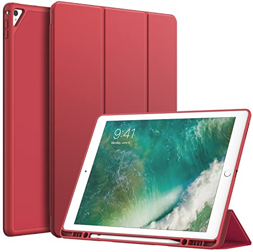 JETech Hülle für iPad Pro 12,9 Zoll (Modell 2015/2017, 1./2. Generation) mit Stifthalter, Dünne Tablet Schutzhülle mit Weicher TPU Rückseite, Auto Wachen/Schlafen (Rot)