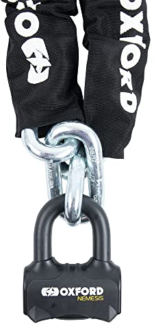 Oxford LK472 Nemesis 16mm Round Link Chain & Shackle Padlock Motorcycle Lock, Black, 1.2m