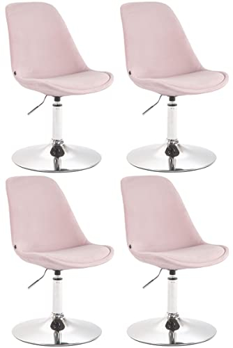 CLP 4er Set Esszimmerstühle Maverick Samt I Lehnstühle Mit Trompetenfuß I Höhenverstellbar Und Drehbar, Farbe:pink, Gestell Farbe:Chrom