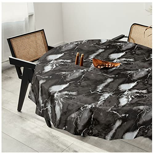Wachstuchtischdecke Wachstuch Tischdecke abwaschbar Wachstischdecke Plastik-Tischdecken Glatt Rund 140cm Schnittkante Marmor Dunkelgrau