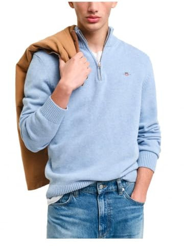 GANT Herren Casual Cotton Halfzip Pullover, Lt Blue Melange, 3XL EU