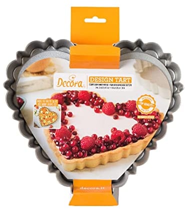 Decora 0075056 Backform mit beweglichem Boden, 25 x 23 x 3 cm, aus antihaftbeschichtetem Stahl, Herz, zum einfachen Formen von Kuchen, registriertes professionelles Design, patentiert