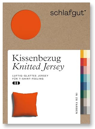 schlafgut Knitted Jersey Kissenbezug 80x80 cm Red Mid Uni weicher Premium Kopfkissenbezug einzeln, faltenfrei mit Elasthan