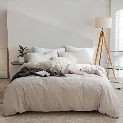 Omela Bettwäsche 140x200 Beige Creme 2 Teilig Microfaser Unifarben Bettbezug Weich und Bequem Bettwäsche Set Reißverschluss - 140 x 200 + 70 x 90 cm