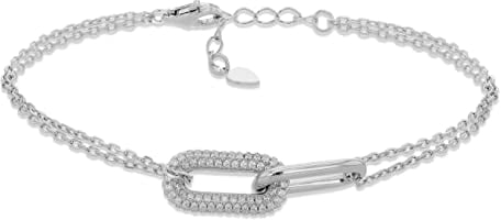 Amazon Essentials Pulsera de Eslabones Pavé de Plata de Ley