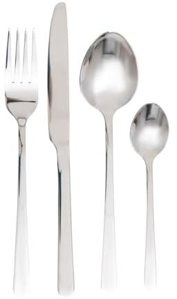 HOMLA 24-Teiliges Edelstahl Besteckset Lugano - Elegantes Essbesteck mit Messer, Gabel, Löffel, Teelöffeln - Tafelbesteck für Haus, Veranstaltung, Restaurant - Set für 6 Personen - Silber