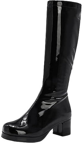 Stivali Alti Color Caramella Lucidi Donna,Stivali Cavallerizzo Zip Laterale per sfilate di Moda Casual,Stivali al Ginocchio Tacco Pelle Verniciata Sexy,Nero,40 EU