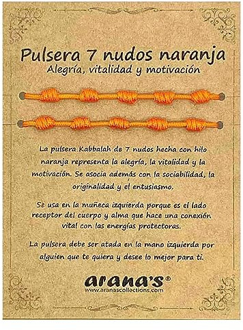 arana's - Pulsera siete nudos naranja mujer hombre - Hilo naranja del destino - Protección energía negativa - Amuleto de la buena suerte (Naranja)