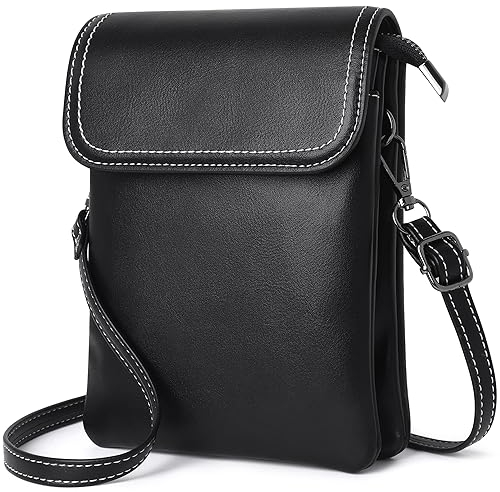 GEEADNB Kleine Crossbody-Taschen für Frauen PU-Leder Handy Portemonnaie mit Schulterriemen (Schwarz)