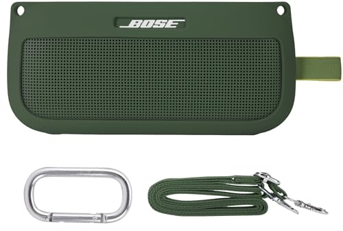 co2CREA Silikonhülle Tragetasche Case für Bose SoundLink Flex Lautsprecher, tragbare ultraleichte Silikon Schutzhülle mit Karabiner und Schultergurt (Lautsprecher Nicht enthalten)