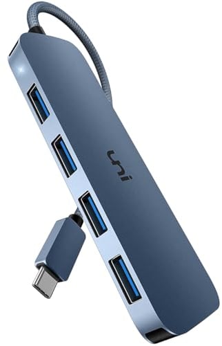 uni USB C Hub, USB Typ-C auf 4-Port USB 3.0 Adapter, Ultra Slim Daten-Hub [5Gbps, Nylonkabel, Aluminiumgehäuse], für iPhone 15/ 15Pro, MacBook Pro/Air, iPad Pro/Air, Dell XPS, Surface Book - blau