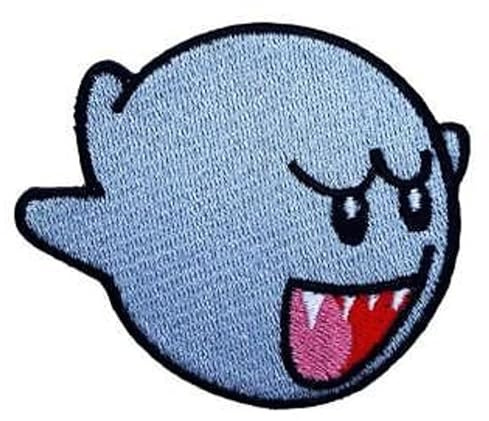 Boo Ghost Patch (5,1 cm) grau bestickt Bügel/Aufnähen Abzeichen S-uper M-Ario Brothers Kostüm Emblem DIY Geschenk Patches