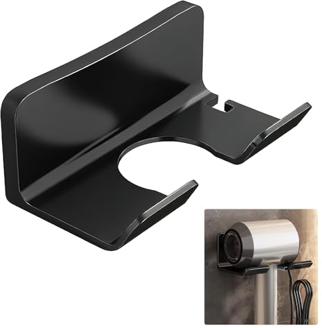 HENGBIRD Support mural universel pour sèche-cheveux, convient à la plupart des modèles, sans perçage, durable et stable, économise de l'espace, ABS noir
