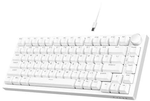 Ajazz AK820 Mechanical Keyboard with with CNC Knob Control,75% Gasket Mount Keyboard and Detachable USB Wired Gaming Keyboard for Wind/Mac,Blue Light,NKRO,Blue Clicky Switch(White)