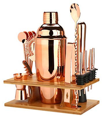 Bartender Cocktail Shaker Making Set,16pcs Bartender Kit for Mixer Wine, Stainless Steel Bars Tool, Home Drink Party Accessories (Color : Rose Gold)