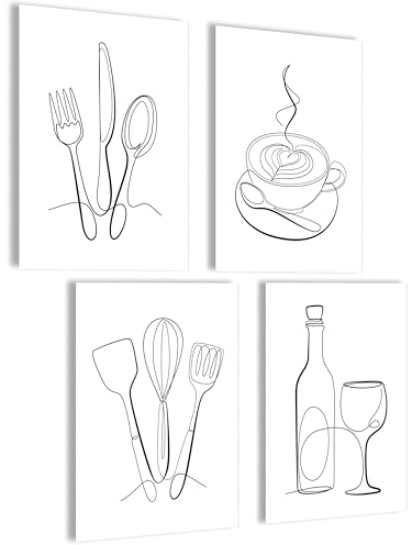 mojoliving Moderne Bilder Küche Poster Set Bilder schwarz weiß Deko Küche Wandbilder Aesthetic Poster Wohnzimmer Bilder Set Wanddeko