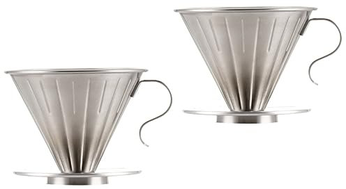 LIFKOME 2piezas Filtro De Café Inoxidable Reutilizable Con Soporte Para Tazas Cafetera De Goteo Diseño De Cono Para Preparar