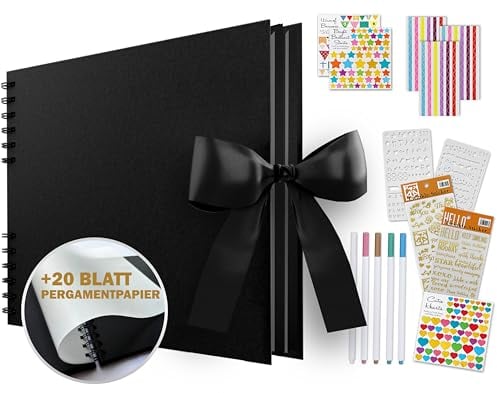 C & S YOUR FAVORITE Fotoalbum zum Selbstgestalten [DIY Fotobuch Set] - 80 Seiten schwarz - 20 Trennblätter - Gästebuch Hochzeitsgeschenk Geburtstagsgeschenk Scrapbook Fotoalbum inkl. Stifte