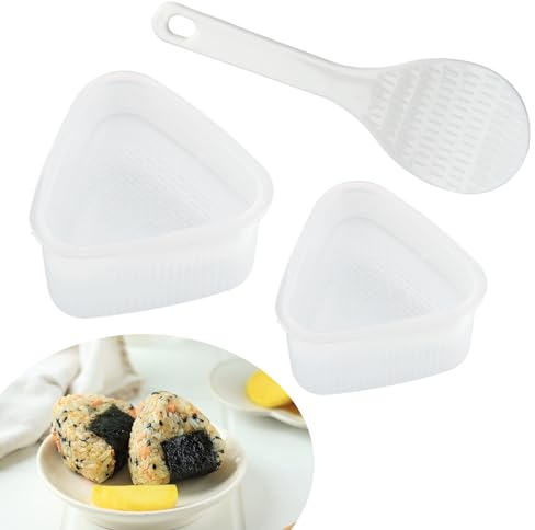 Set de 3 Moldes para Onigiri, Incluye Cuchara de Arroz, Moldes Triangulares de Sushi, Accesorios de Cocina Duraderos y Fáciles de Usar, Perfectos para Aficionados al Sushi y Bricolaje (Transparent)