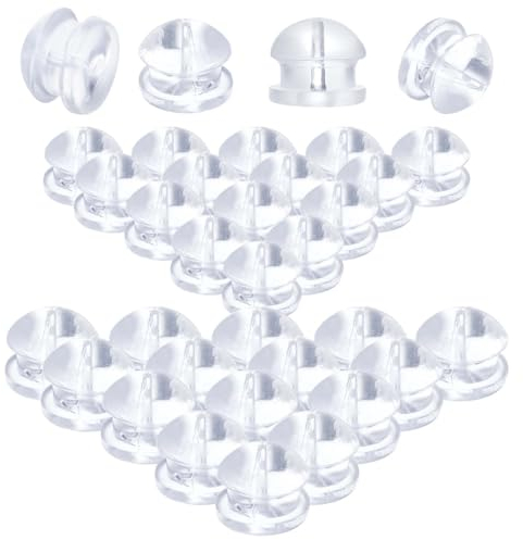 100 Stück Transparent Ohrring Verschlüsse Sicherheits Ohrring Rückseite Hamburger förmige Gummi Stecker Kappe Weiche Silikon Rückenpolster Ohrring Stopper Ersatz für Ohrstecker Schmuck Zubehör