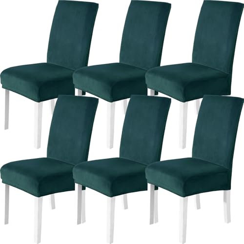 CYCMACO Stuhlhussen Samt 6er Set, Stretch Stuhlüberzieher, Stuhlbezug Schwingstuhl, Hussen Für Stühle Hochlehner, Stuhlbezüge Kratzfest, Universal Chair Cover Waschbarer, Dunkelgrün