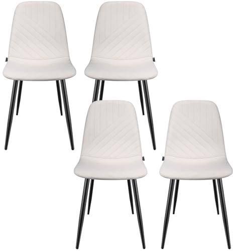 WAFTING Esszimmerstühle 4er Set, Stühle mit Leinen-Diagonalstreifen-Design und Metallgestell, Geeignet für Esszimmer, Wohnzimmer, Küchen, Schlafzimmer und Empfangsräume, Beige