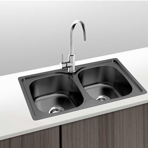 Gresinex | Fregadero 2 Seno Acero Inox 80x44 | Negro Antracita | Encastrar - Modelo Dublin- Tratamiento PVD