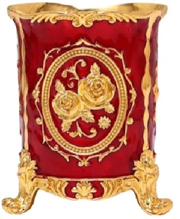 Tlilyy Porte-Stylo de Rangement de Papeterie de Bureau à Domicile, Organisateur de CosméTiques, Artisanat D'Art en MéTal, DéCor de Table, BoîTes de Rangement de Couverts Rouge