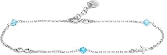 WearTravelers 925er Silber Fußkettchen mit Flugzeug- und Unendlichkeitssymbol sowie blauen Steinen - Verstellbares Damen-Fußkettchen - Geschenkidee für Reisende - Modell Capri
