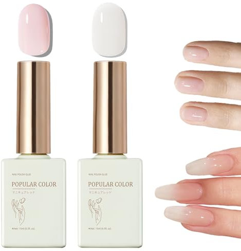 Jelly Gel Nail Polish Set French Manicure Kit,2PCS Milky White & Pink Gel Nail Polish,15ML Each Translucent White Builder Gel For Nails,Soak Off UV/LED,Nude,White Jelly Gel Polish for French Manicure