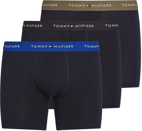 Tommy Hilfiger Herren 3er Pack Boxershorts Briefs aus Baumwolle, Mehrfarbig (WDG Blu/Blk/Utlty OLV), XXL
