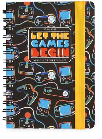 Legami Wochenplaner mit Spiralbindung, klein, 12 Monate, Tagebuch von Januar 2025 bis Dezember 2025, faltbarer Planer 2025/2026, Verschluss mit Gummiband, Endtasche, Adressbuch, 8,5 x 13 cm, Game