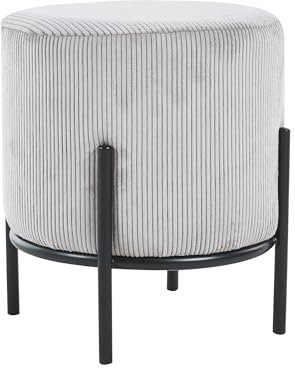 Dynamic24 Polsterhocker Ø35 cm Cord Optik Hellgrau Sitzhocker Hocker Fußhocker Stoffhocker