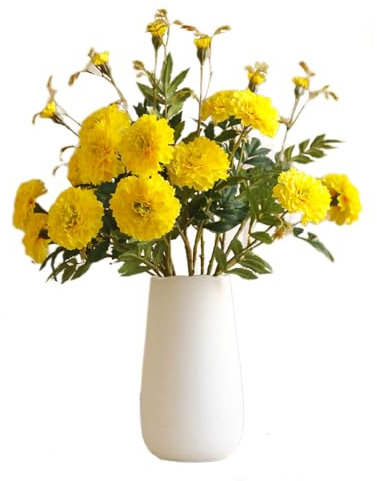 BQEE Künstliche Ringelblumen, Buddhismus-Blumen, 3 Stück, thailändische indische Dekoration, Blumendekoration für Diwali, Garten, Veranda, Zimmer, Heimdekoration (gelb)