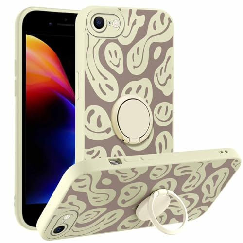 Foonary Phone Case for iPhone 8/SE 2022/7/SE 2020 4.7 inch, 360°Magnetic Ring Kickstand Holder Soft Silicone Anti-Scratch Protective Resistant,Smile Aesthetics Shockproof Bumper Cover, for iPhone 7