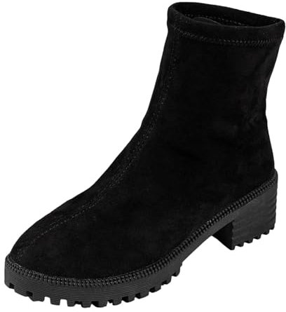 Allbestop Bottes Larges pour Femmes en Cuir Noir Dames Mode Hiver Vintage Solide Daim Talon épais Pull Bottes Courtes Chaussures Confort Pieds Sensibles Talon Compense (Black, 37)