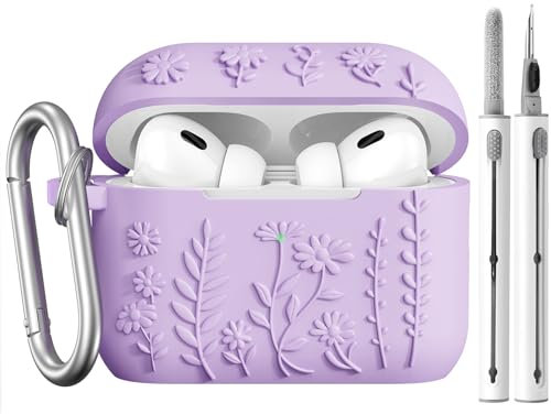 AIRSPO Airpod Pro 2nd Generation Case, 3D Floral Embossed Soft Silicone Protective Cover with Cleaner Kit for Apple Airpods Pro 2nd 1st Gen Case with Keychain (2023/2022), Smokey Mauve