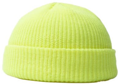 BrightGlow Wintermütze für Herren und Damen Trawler Beanie Watch Hat Roll-up Edge Skullcap Kurze Fischermütze mit Strickbündchen Beanie-Mütze Warm Skimütze Acryl-Strickmütze Gelb#1 Erwachsene