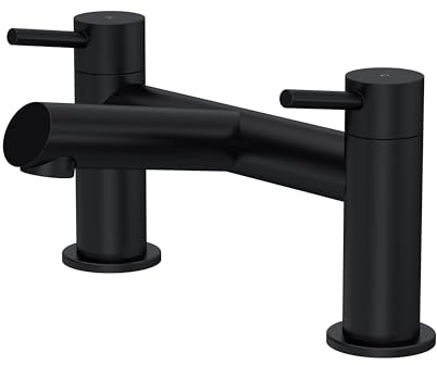 Balterley Bath Filler Tap, Deck Mounted Bathroom Tap Mixer Filler with Dual Lever Handles, Round Body Bathroom Taps, Round Spout Waterfall Bath Mixer Taps - 228 x 156 x 119 mm (Matt Black)