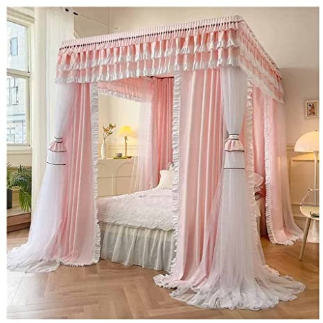 SIAMZYWV Betthimmel mit 4 Stangen, Verdunkelungsvorhang fürs Schlafzimmer – Stangenhalterung aus Edelstahl, universelles Moskitonetz für alle Vier Jahreszeiten (Farbe: Stil 3, Größe: 1,8 x