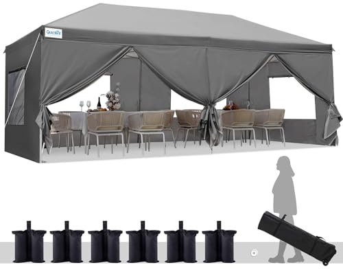 Quictent Faltpavillon 3x6m mit 6 Seitenteilen, Gartenpavillon mit Doppeln Entlüftung, Wasserdicht Stabil Pavillon Partyzelt mit 4 Sandsäcke & Rollentasche Grau