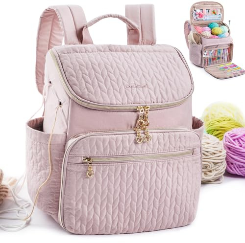 MYBAGZING Stricktasche Rucksack, großer Häkelrucksack, Häkeltasche Organizer, Garnaufbewahrung Organizer, Garnhalter mit 10 Taschen für Häkelzubehör, Strick- und Häkelbedarf, Häkelgeschenk