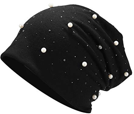 Damen Einfarbige Perlen-Stil Mütze – Vielseitige wärmende -Haube, Ideal als Wochenbett- oder -Haube für gemütliche Tage (Black, One Size)