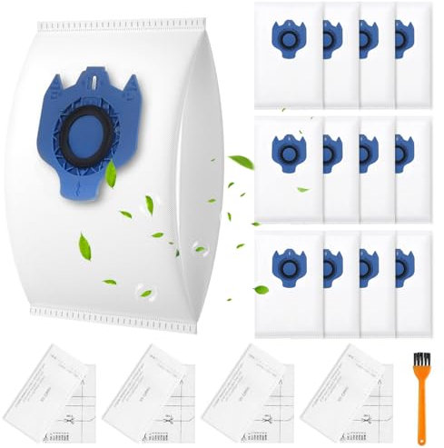 12 Pack Vacuum Cleaner Bags for Miele GN Vacuum Cleaners, Compatible with Miele GN 3D Airclean Efficiency Dust Bags Classic C1 Complete C2 C3, S600, S2000, S5000 (12 Bags+8 Filters+1 Cleaning Brush)